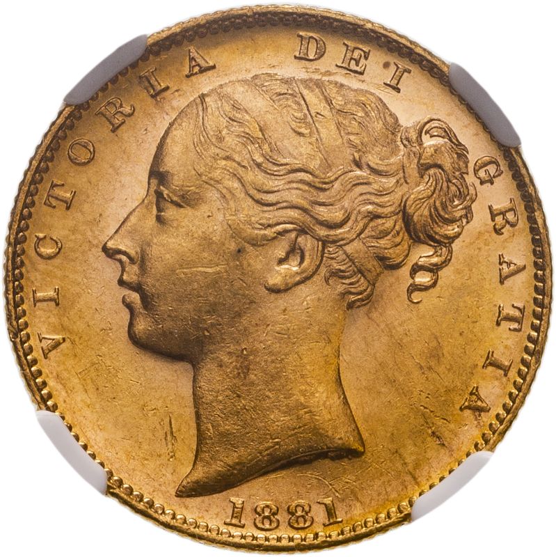 Australia, Victoria, 1881-M Sovereign, Shield Rev., Melbourne Mint, High Hairline