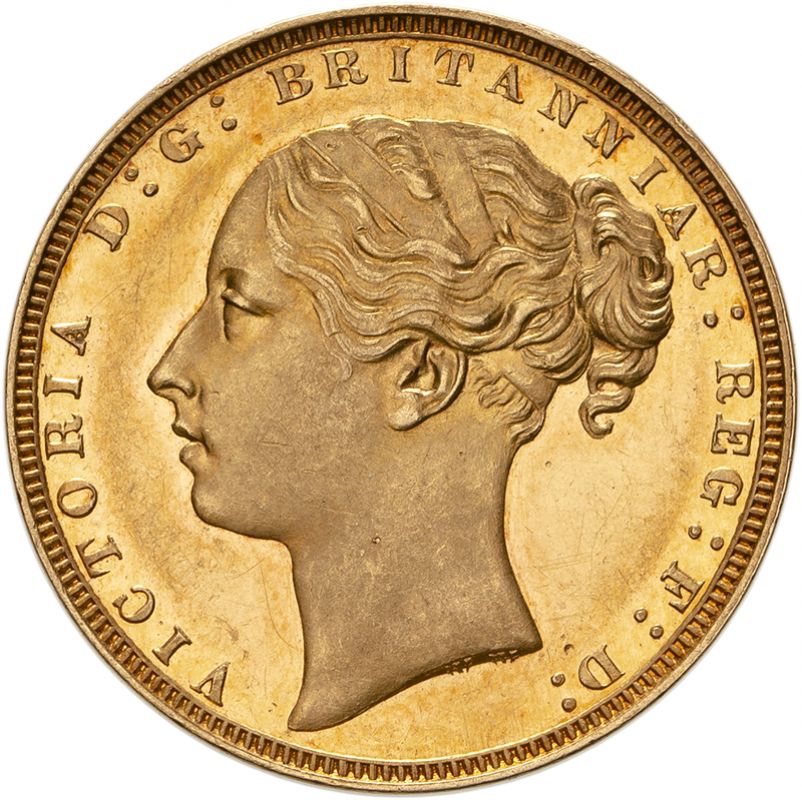 United Kingdom, Victoria, 1871 Proof Sovereign, St George Rev., Plain Edge, Medal Alignment
