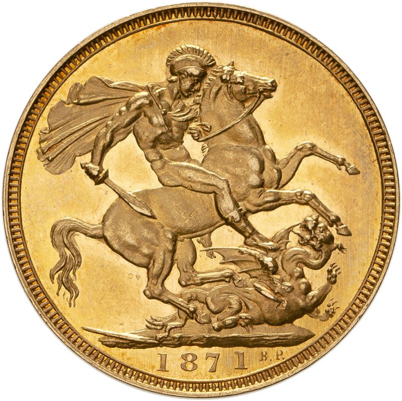 United Kingdom, Victoria, 1871 Plain Edge Proof Sovereign, St George Rev., Medal Alignment