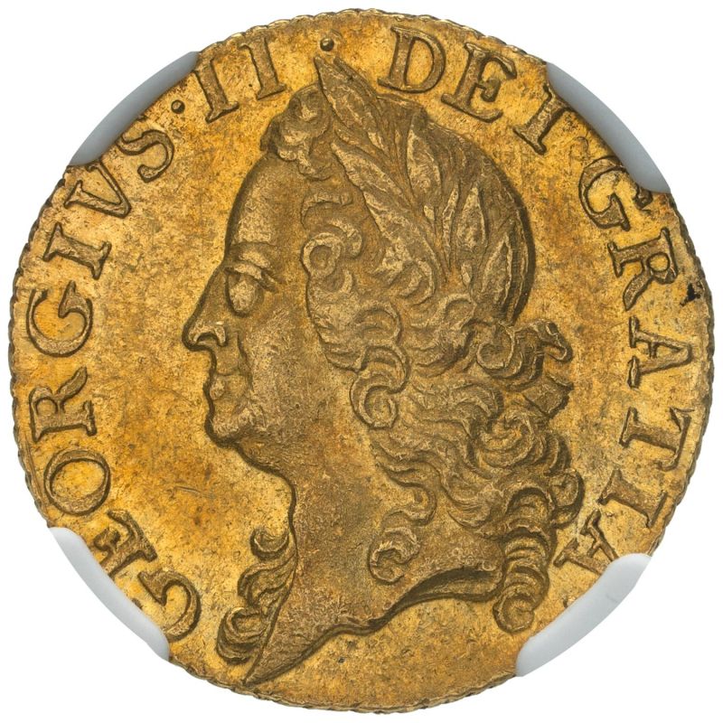 Great Britain, George II, 1751/0 Half-Guinea – NGC MS62